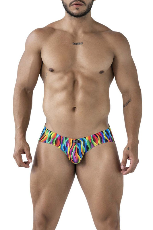 Xtremen 91248 printed briefs color waves vibrant rainbow wave patterned men’s briefs in stretchy form fitting fabric