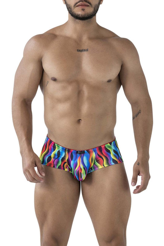 Xtremen 91249 printed trunks color waves vibrant rainbow wave-patterned men’s briefs in stretchy form-fitting fabric