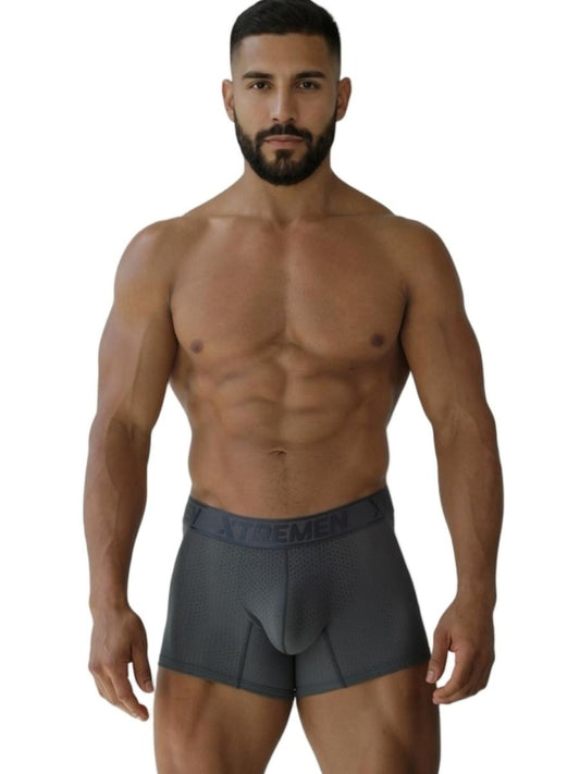 Dark gray xtremen 91251 microfiber mesh boxer briefs with contoured design and extreme branded elastic waistband
