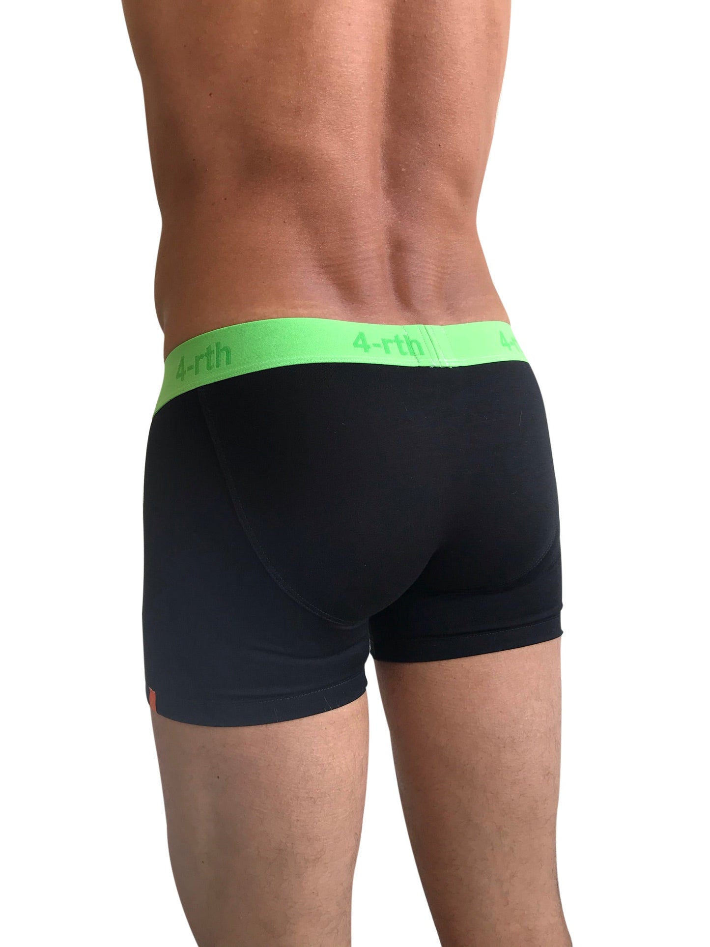 Black zen boxer brief with neon green waistband featuring 4-rth logo comfortable and stylish underwear