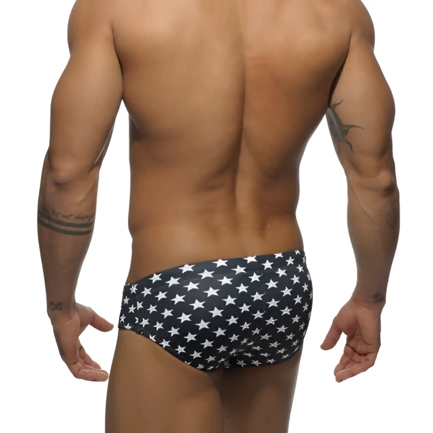 Navy blue swim trunks with white star pattern from addicted star sport bikini swimwear size xs