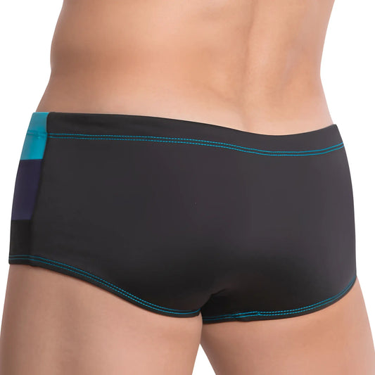 Agacio agg056 the west cost swim trunk black swim trunks with teal and navy blue side panels and matching teal stitching