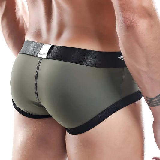 Olive green agacio agh029 brief athletic underwear with black elastic waistband and trim for active use