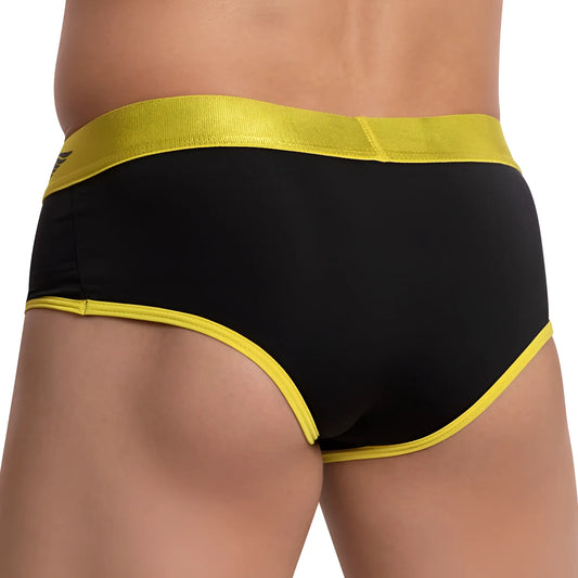 Agacio AGJ022 sweet dreams brief black briefs with vibrant yellow elastic waistband and matching leg trim