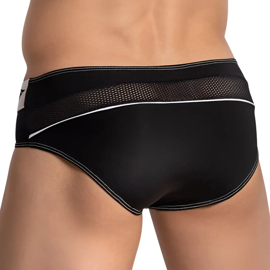 Black agacio agj035 enhanced centerseam athletic briefs with mesh panel and white stitching details