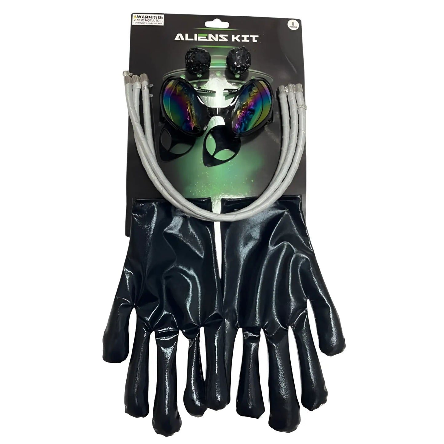 Black latex gloves with a glossy finish from the alien dress-up kit costume set