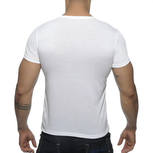 White cotton basic v-neck t-shirt with short sleeves ideal for casual and everyday wear