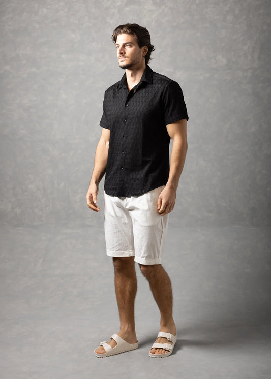 Bespoke Moda Herren Desert Textured Resort Kurzarmhemd - Schwarz