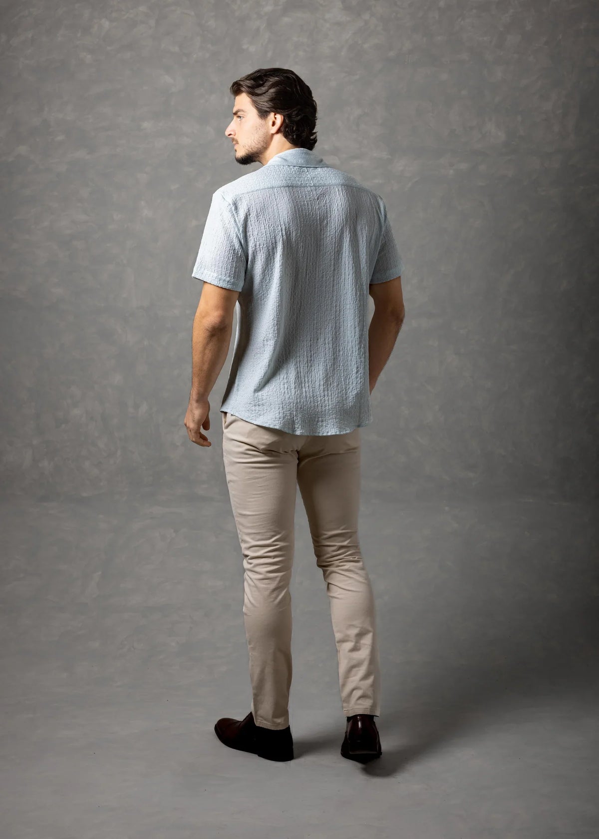 Bespoke Moda Herren Matera Hemd mit Knitterstruktur, Kurzarm – Türkis