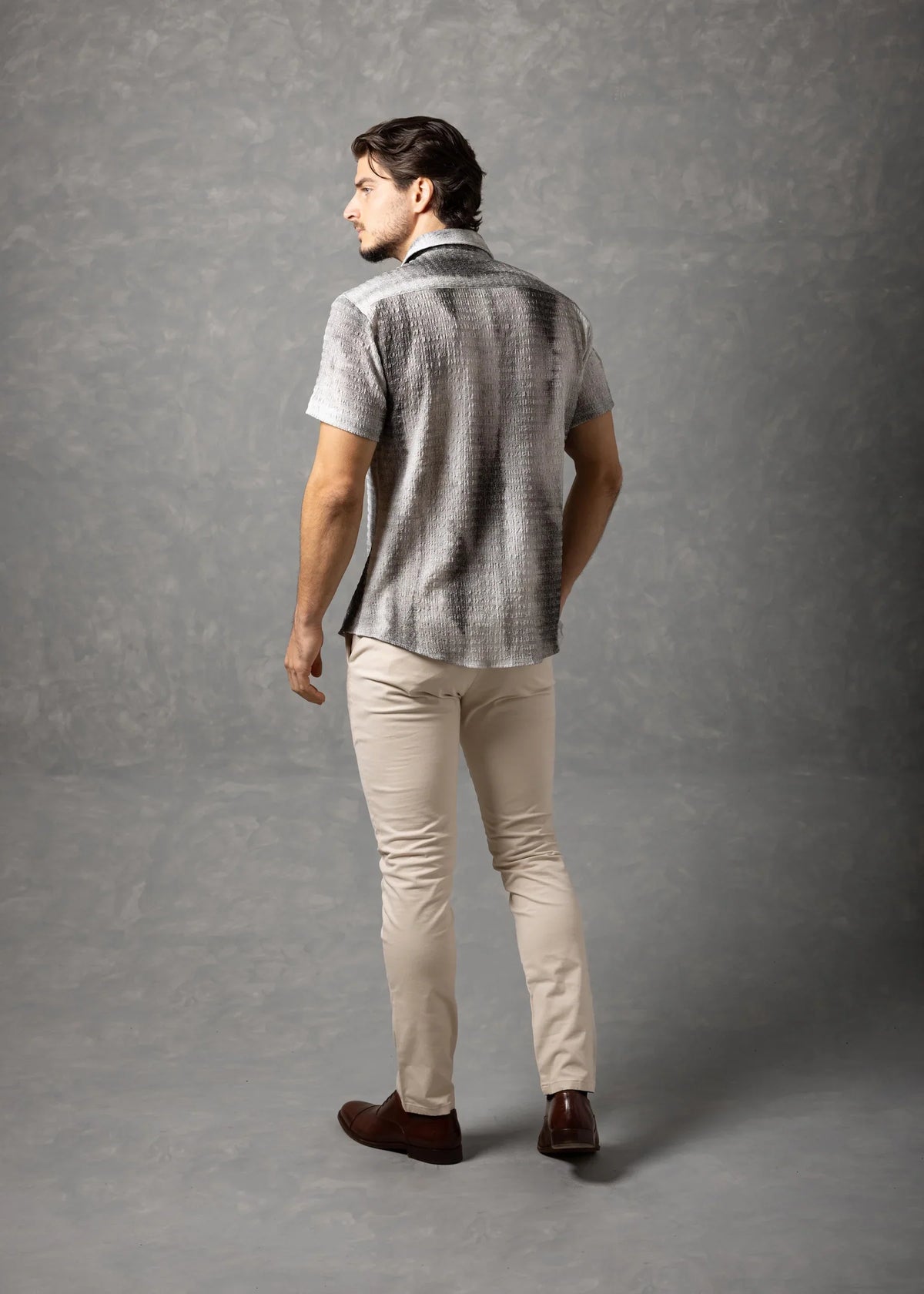 Bespoke Moda Herren-Strickhemd mit tonaler Textur, kurzärmelig - Weiß