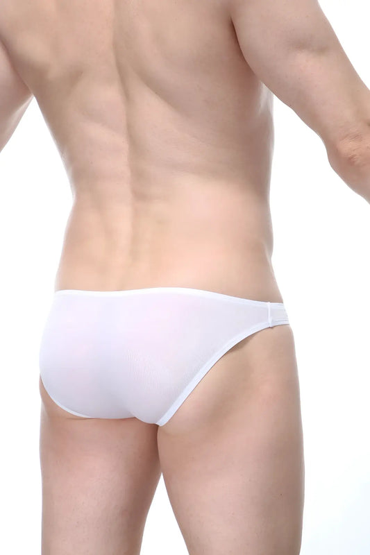 White bikini pic briefs with a smooth seamless design in form-fitting fabric showing the front side