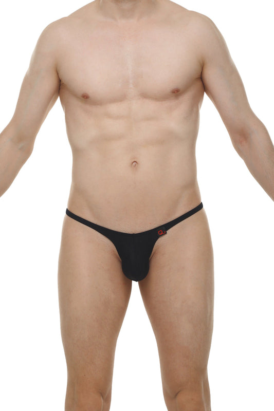 Black thong bikini plellis joe black with a small red logo on the side shown from the back side