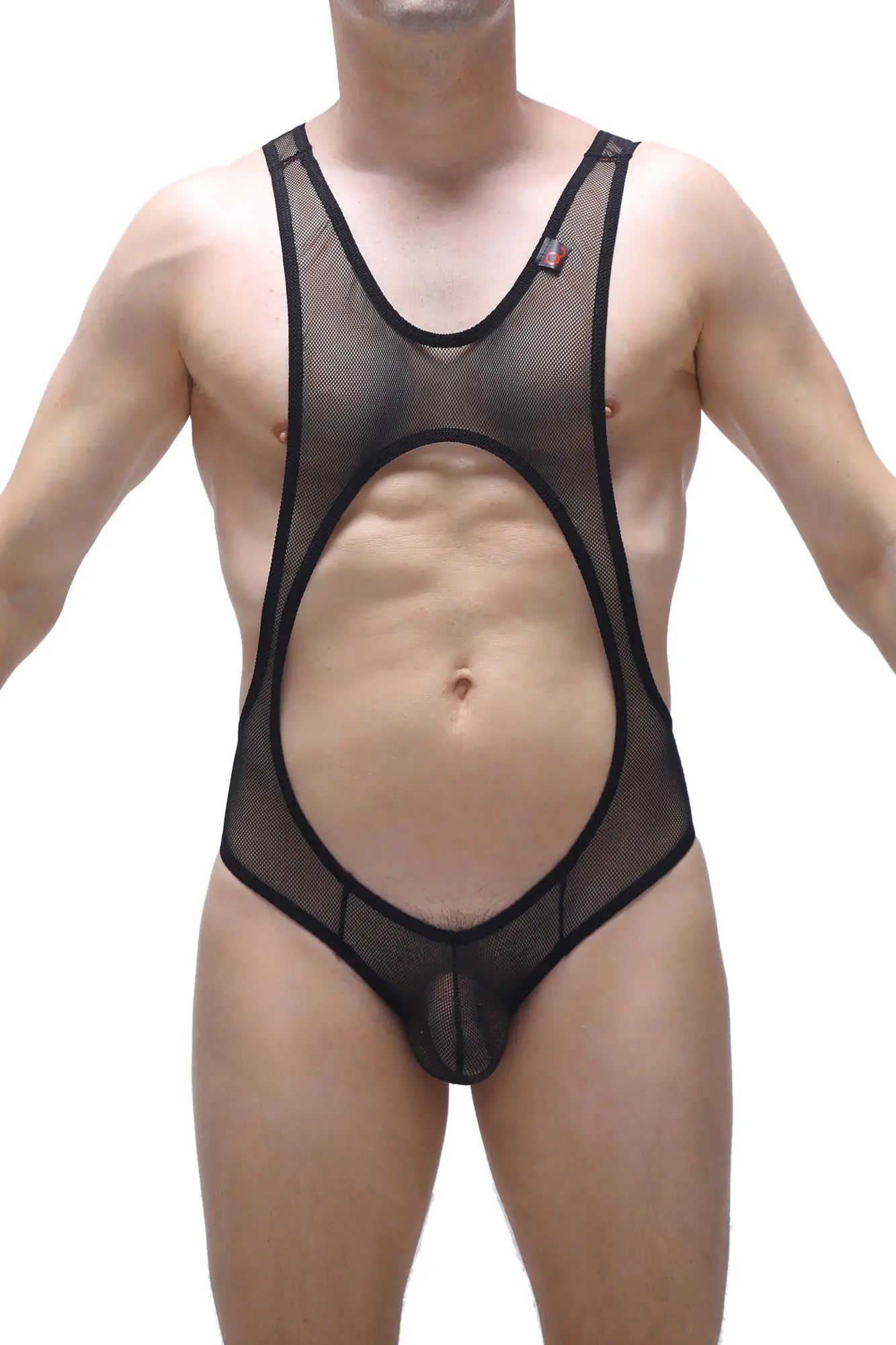 Bodybriefs mus net black mesh bodysuit with cutout design and breathable net material in black color