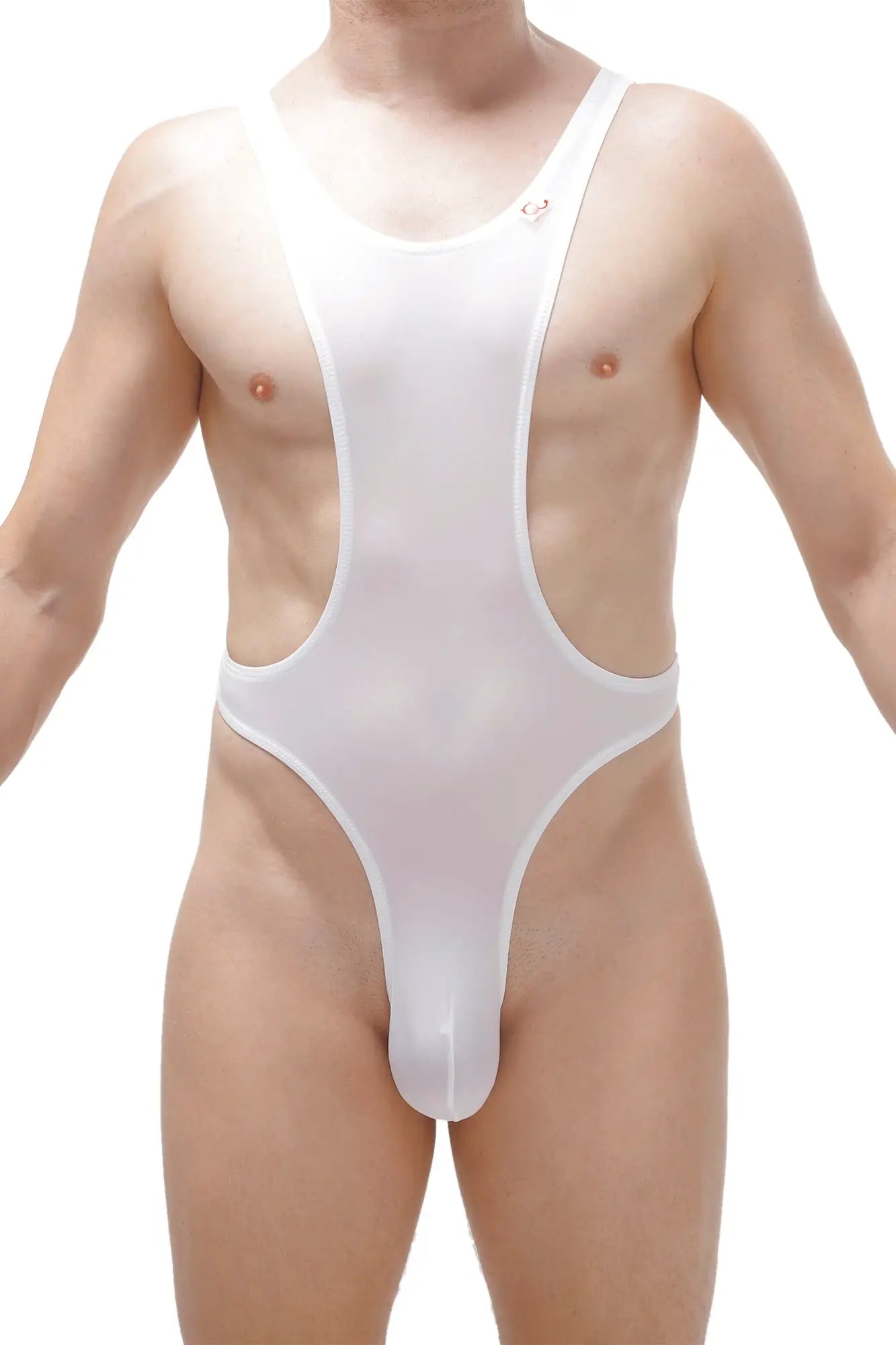 White sheer mesh one-piece swimsuit bodythong aunou plum white with wide shoulder straps and high-cut leg design