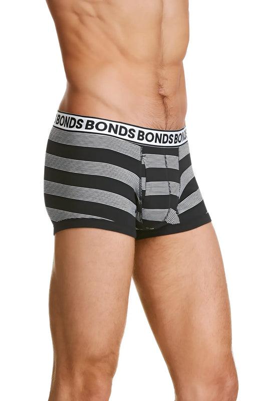 Bonds striped fit trunk underwear size s in black and white stripes with a branded waistband for comfortable fit