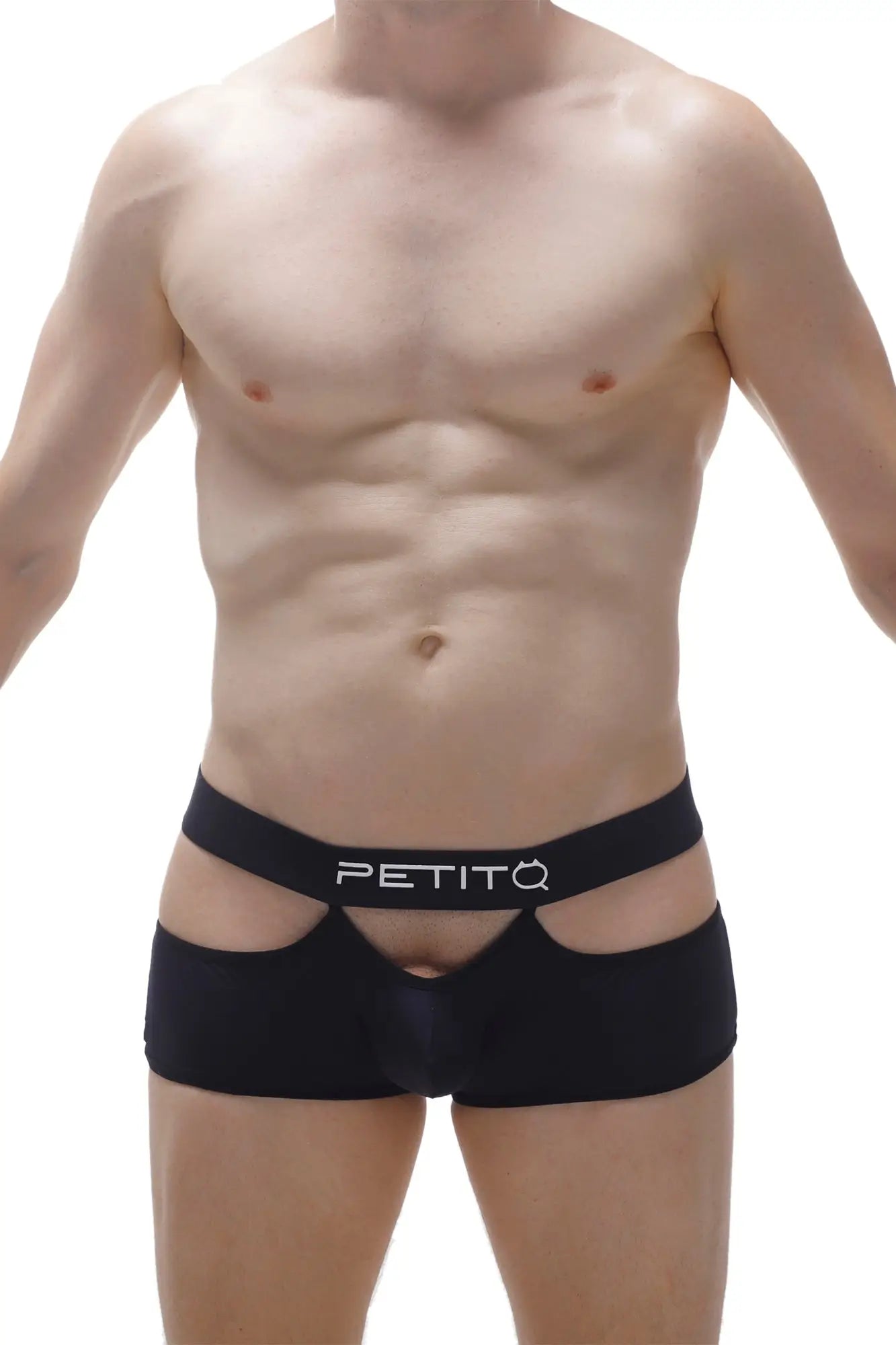 Black boxer feneu men’s briefs with sleek form-fitting design and distinctive cut-out side panels