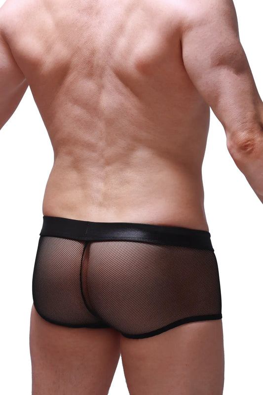 Black mesh briefs boxer ogy mesh black with smooth elastic waistband showing front side