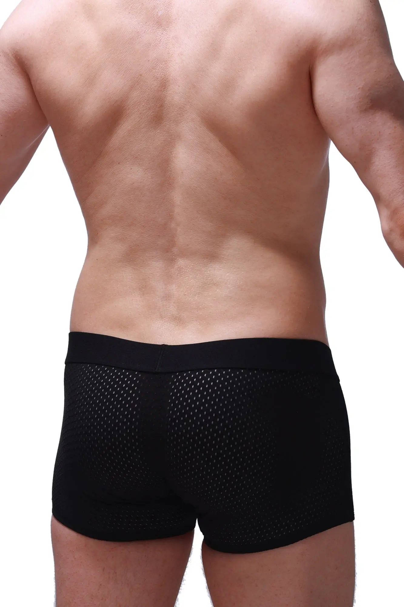 Black mesh boxer briefs olloix bee black with a solid waistband for breathable comfort and style