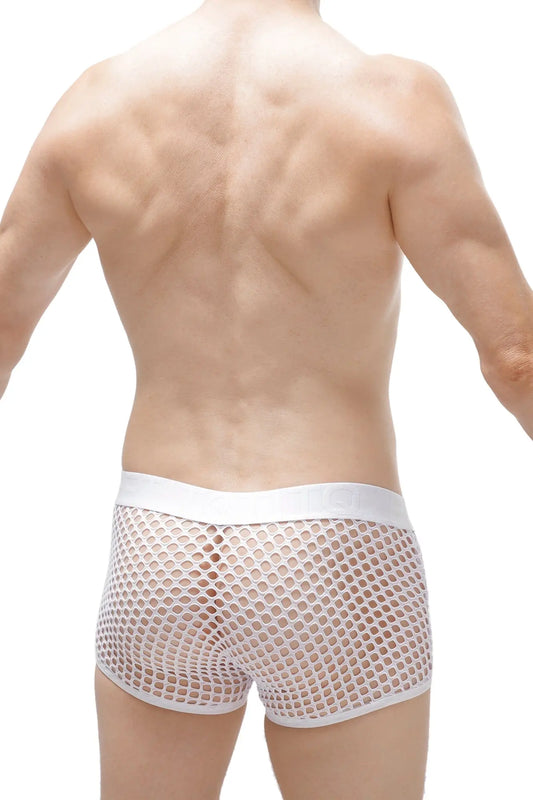 White mesh boxer briefs olloix white with solid white waistband and breathable fabric for comfortable wear