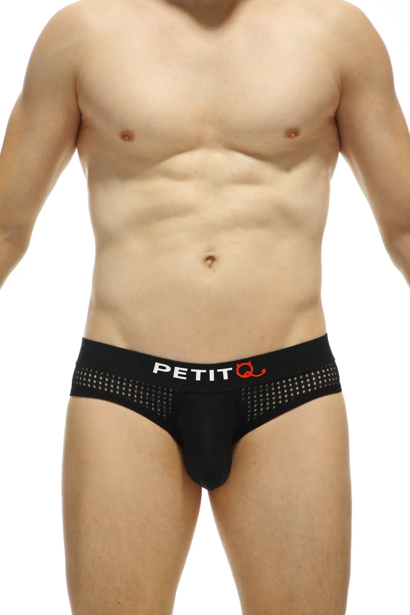 Black petitq men’s briefs brief chaon durtol black with perforated waistband and red logo for comfortable wear