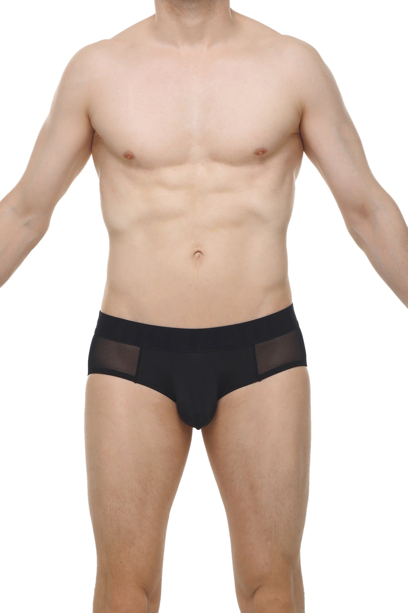 Black men’s briefs lescar black with sheer mesh side panels for breathable comfort and style