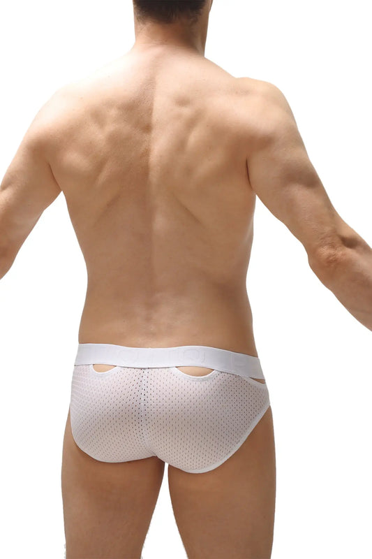 Brief Malans Bee White white mesh briefs with solid waistband and cutout details for comfortable everyday wear