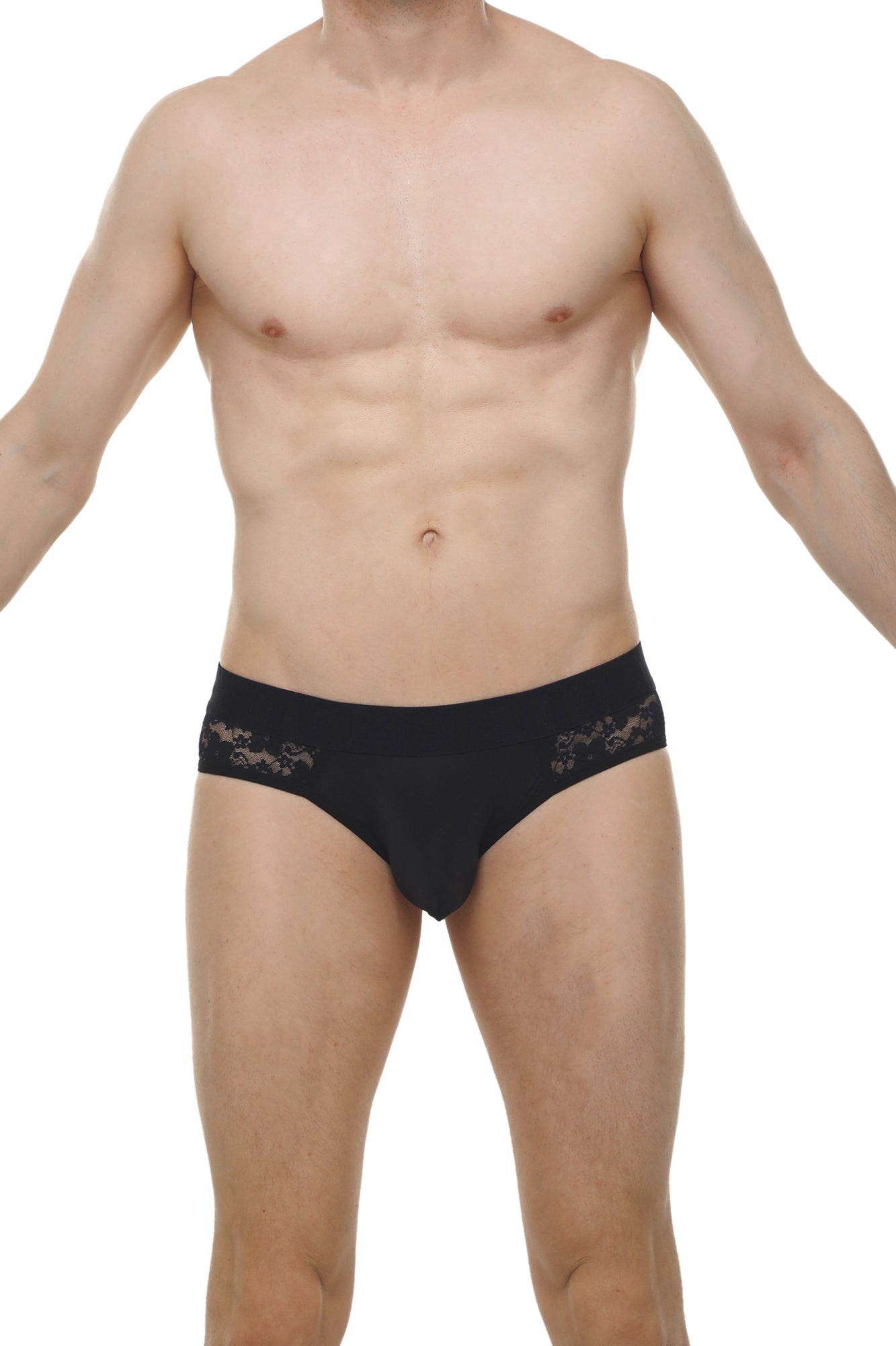 Black lace-trimmed briefs maray lace black with delicate floral embroidery on the sides in sheer fabric