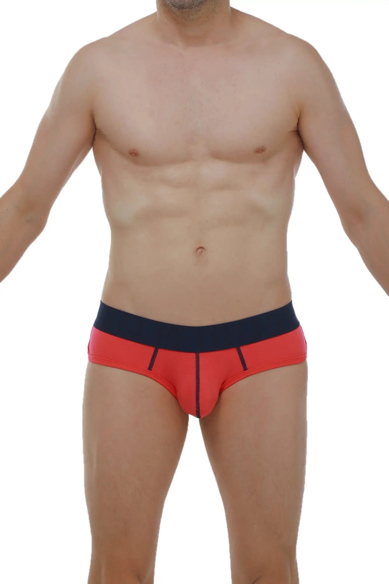 Brief retro modal fuchsia red and navy blue briefs with sleek modern design made from soft modal fabric