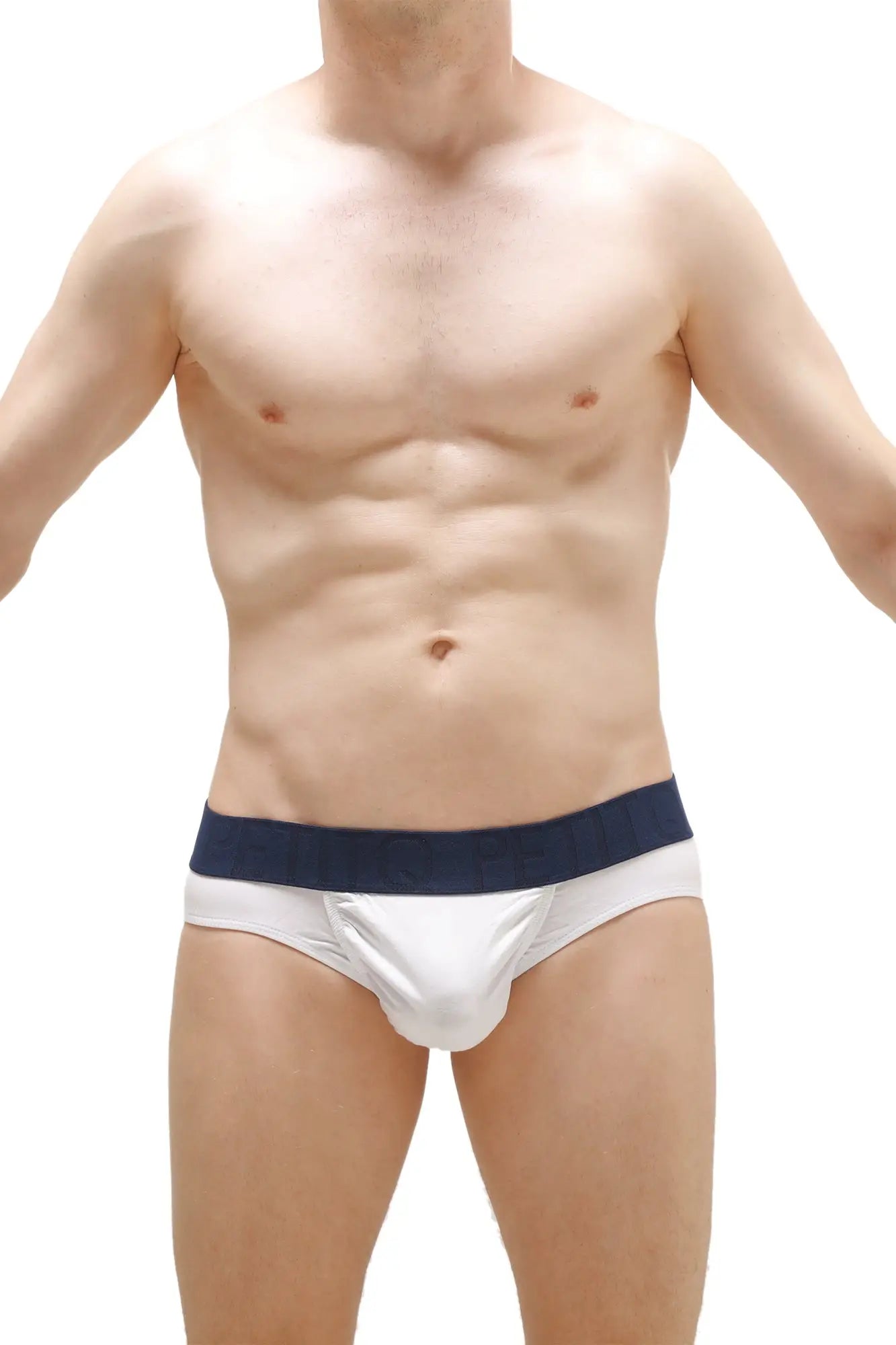 White briefs with navy blue waistband made of modal fabric for comfortable everyday wear