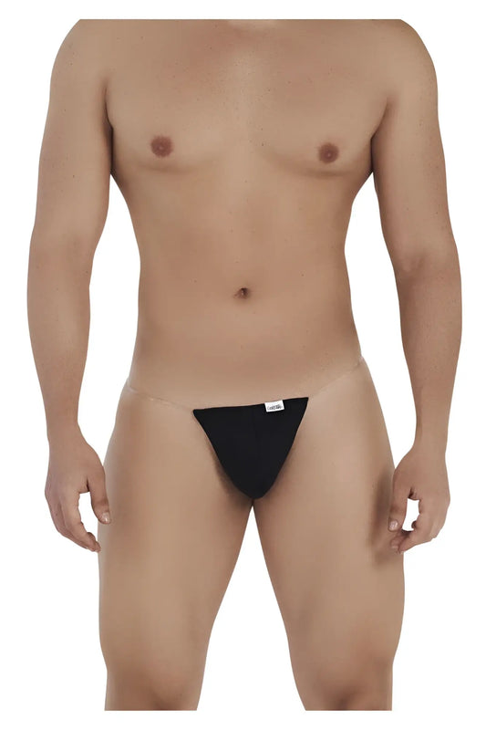Black CandyMan 99548 invisible micro thong briefs in sheer mesh with a small white label at the front