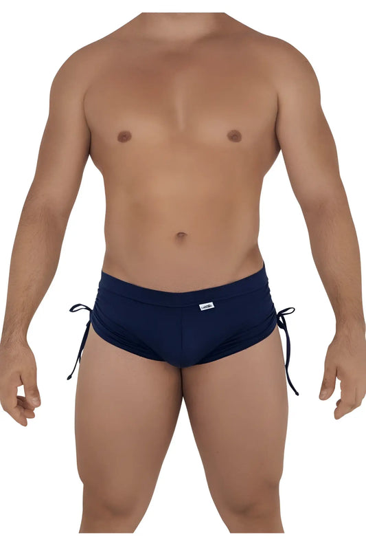 Navy blue CandyMan 99602 lounge pajama shorts with side ties and a small brand tag on the waistband