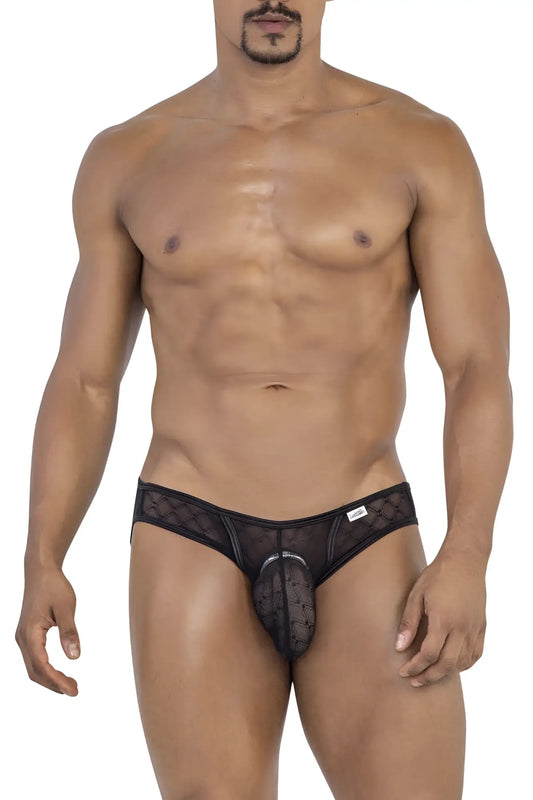 Black candyMan 99812 mesh briefs thong with sheer mesh design and open front detail
