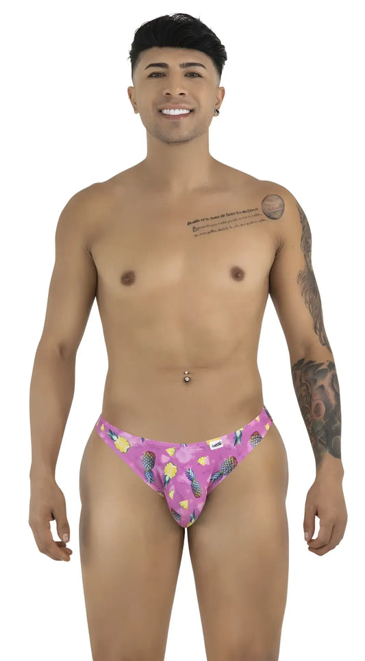 CandyMan 99923 bikini briefs in pink with yellow pineapple and green leaf tropical print for stylish comfort