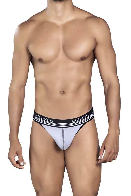 White and black clever 0926 comfy thong briefs with gray striped waistband designed for comfort and style