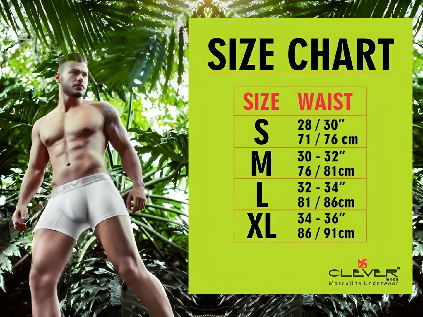 White boxer briefs with a subtle elastic waistband featuring the clever brand logo in dark blue color