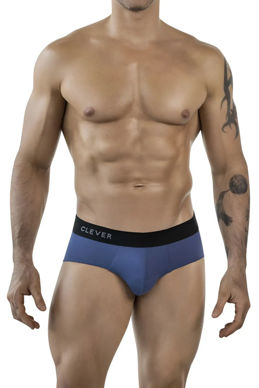 Blue clever 1862 oneal briefs with black waistband and white clever logo in petrol blue color