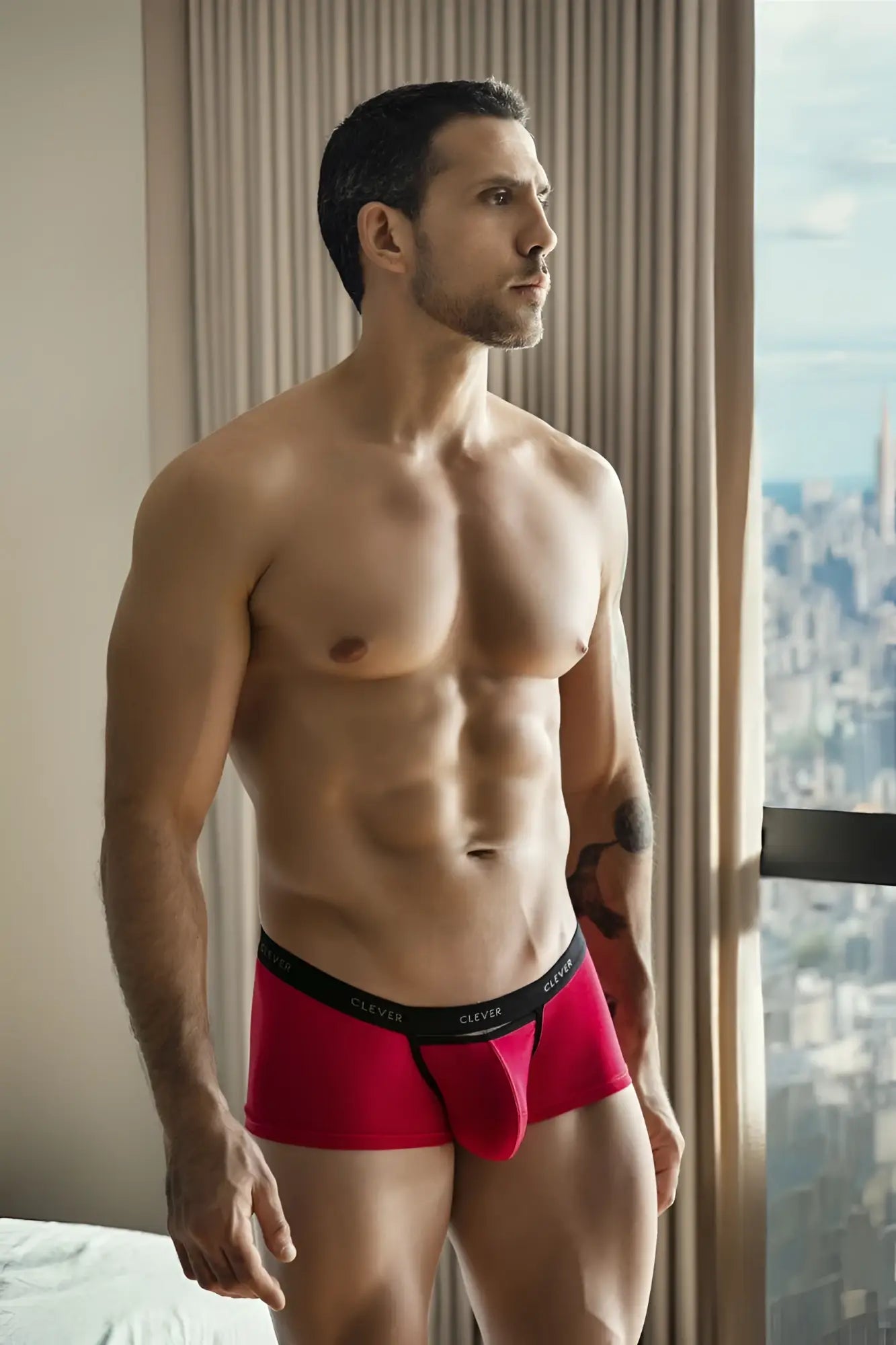 Red clever 1866 tokio trunks boxer briefs with black calvin klein waistband featuring brand logo
