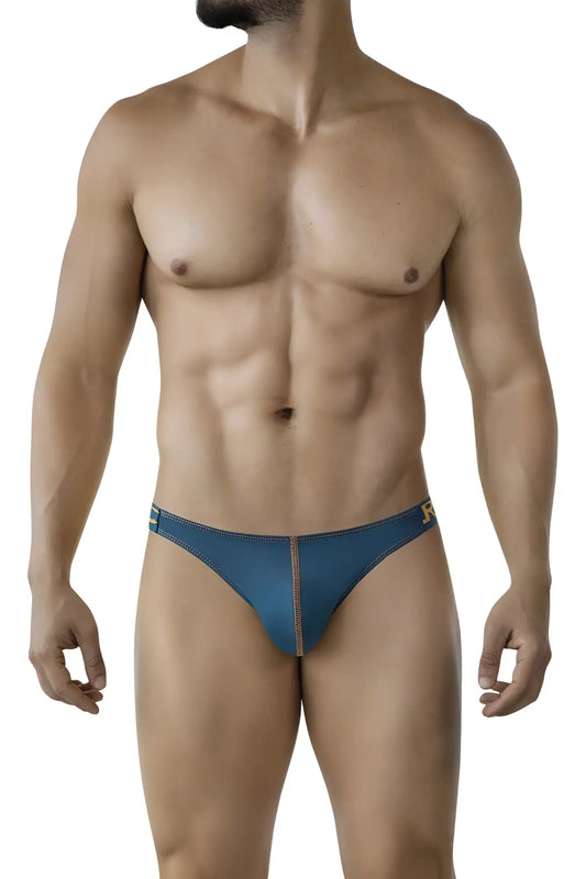 Clever 2009 earthskin bikini color petrol green blue leather briefs with subtle gold logo on the side