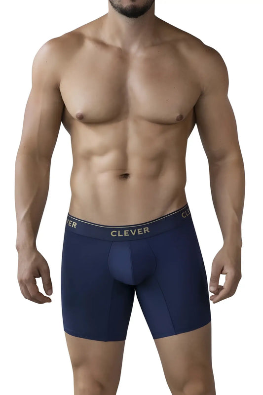 Navy blue clever 2027 valladolid boxer briefs with white clever logo on waistband offering comfortable fit