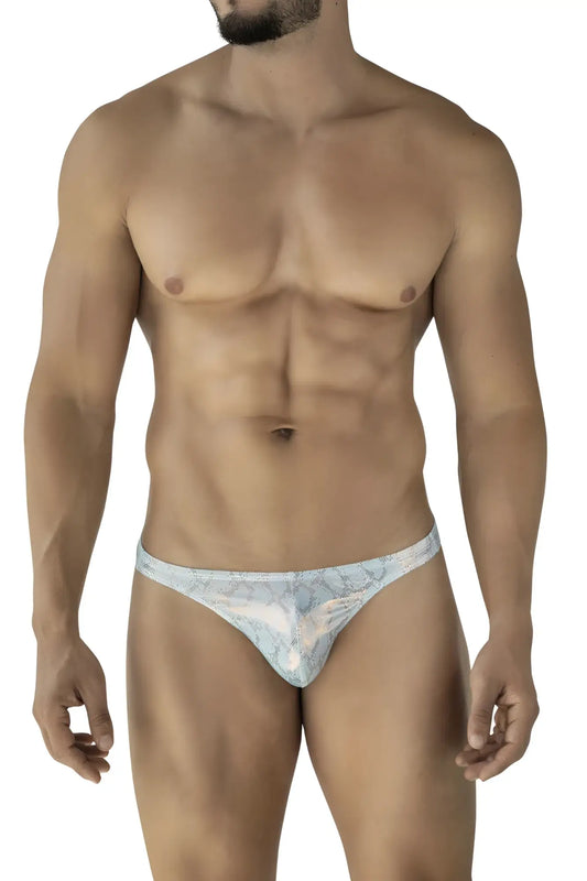 Light blue and white patterned lace thong clever 2063 diamond thongs color blue shown from the back side