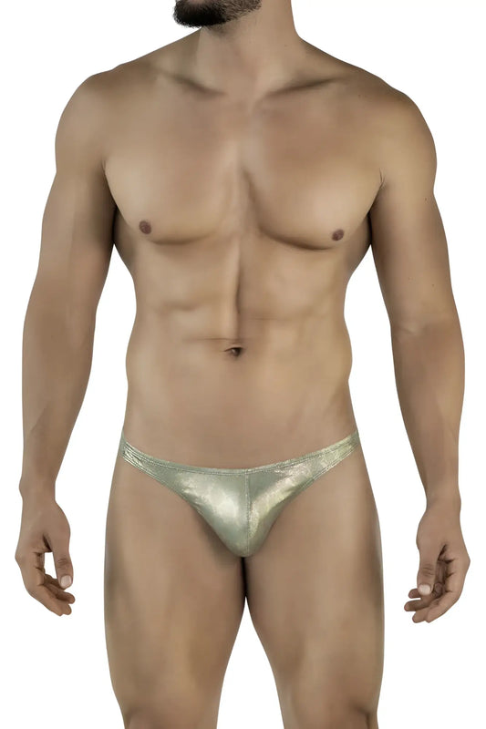 Shiny metallic gold thong clever 2063 diamond thongs with a sleek form-fitting design in gold color