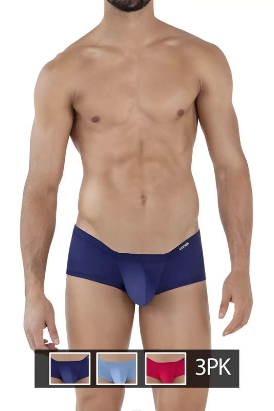 Navy blue men’s briefs with smooth form-fitting design and clover embroidered waistband from clever 229929 3pk australian latin trunks