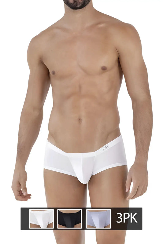 White clever 229930 australian latin trunks three pack featuring smooth form-fitting briefs in white black and gray
