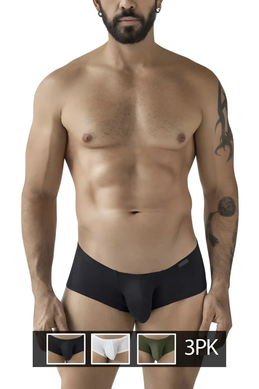 Black men’s briefs clever 229964 3pk australian latin trunks with smooth form-fitting design and multi-colored waistband tag
