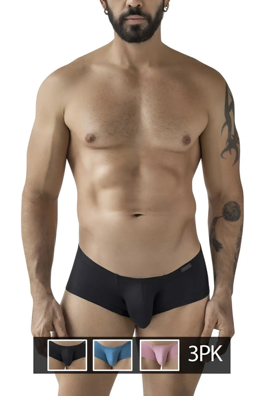 Black men’s briefs clever 229965 3pk australian latin trunks with smooth form-fitting design in multi-colored fabric