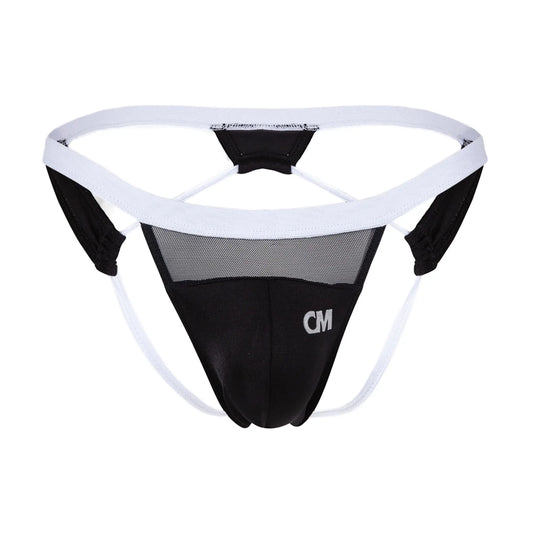 Black and white mesh athletic brief cover male CME033 jockstrap with supportive design and cm logo on front