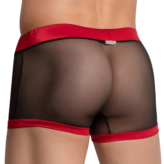 Cover Male CMG021 see me boxer trunk black mesh briefs with red velvet trim for stylish men’s underwear