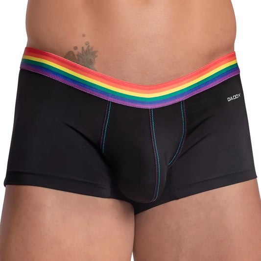 Black daddy brand briefs daddy ddg011 boxer with vibrant rainbow-striped elastic waistband and subtle teal stitching
