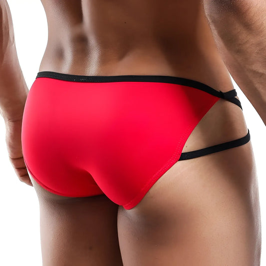 Red swim trunks daddy ddi007 bikini brief with black trim and side straps for stylish swimwear use