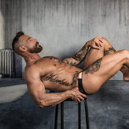 Black daddy ddj014 athletic briefs with rainbow stripe waistband designed for comfortable activewear use